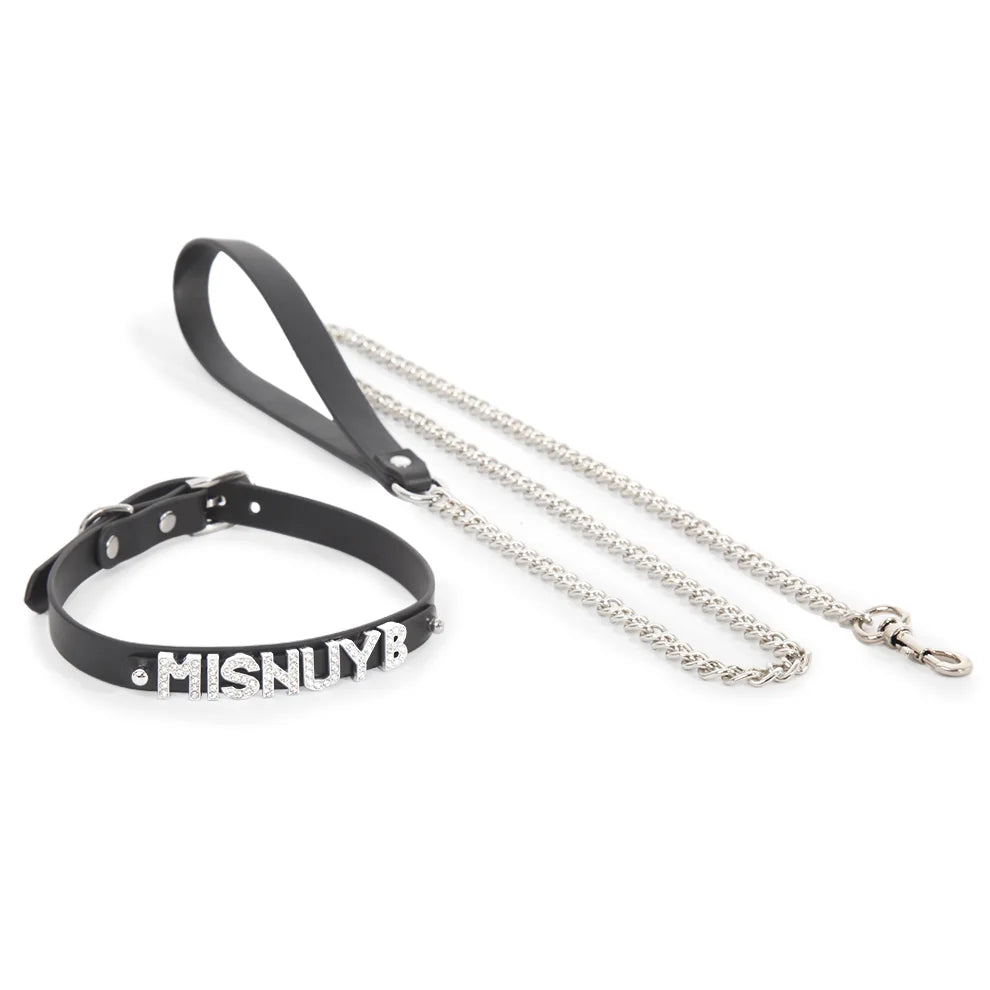 Leather Diamond Letter BDSM Collars