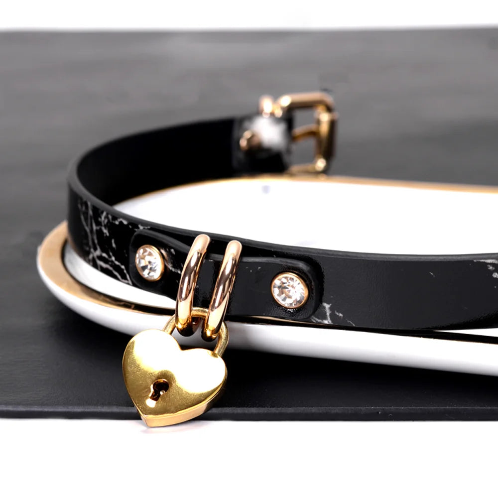 Marble Pattern Leather BDSM Collars