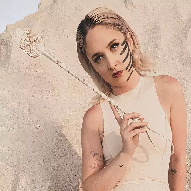 White-Gold Snakeskin Leather Riding Crop