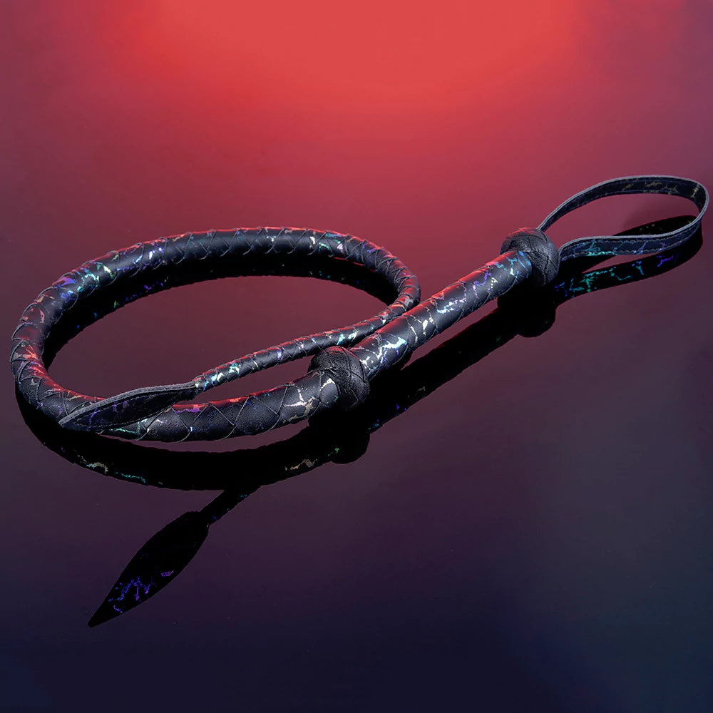 Black Textured Faux Leather Leaf Whip