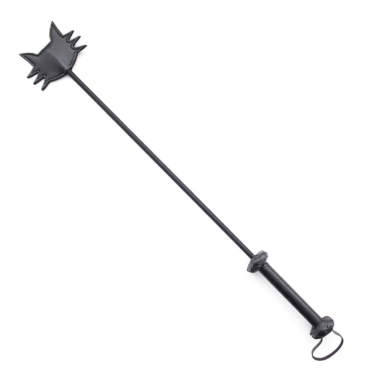 Front view of the feline silhouette riding crop with black cat face head