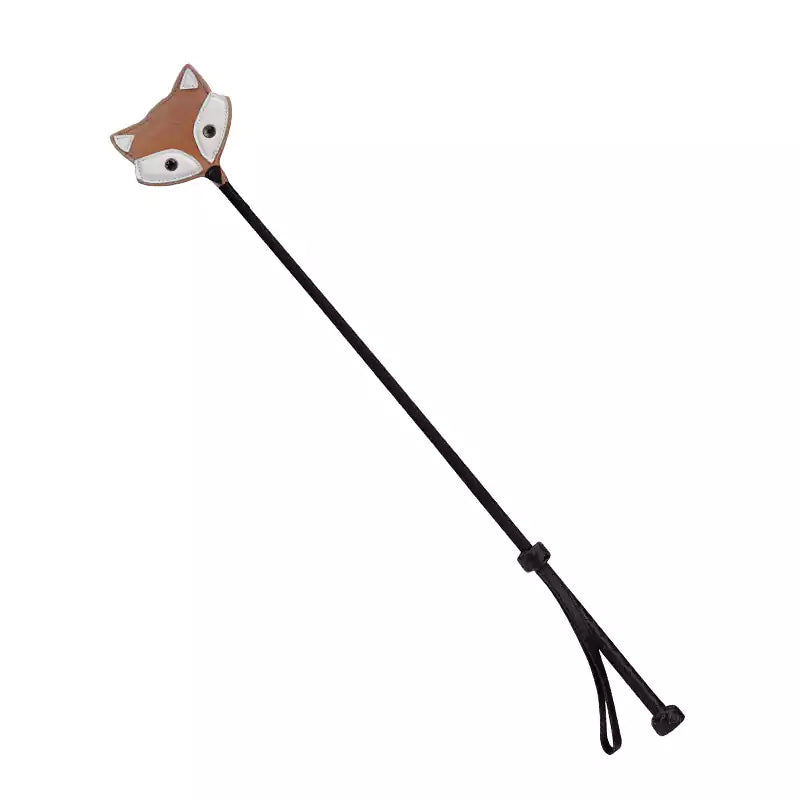Fox-head leather riding crop full view