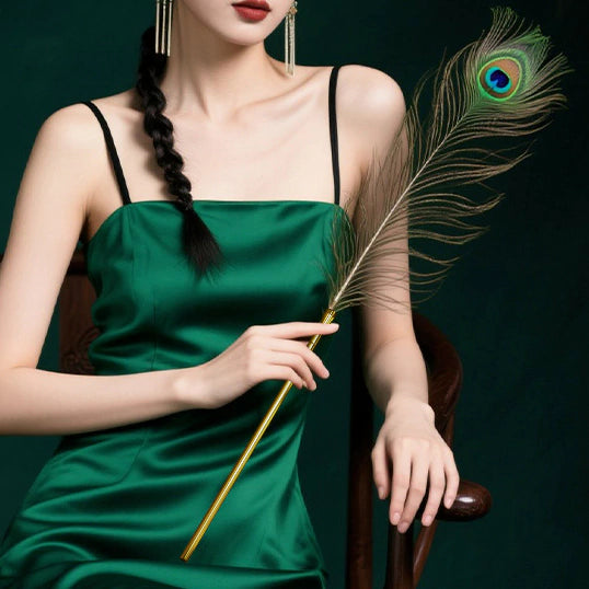 Peacock Feather Tickler with Gold Alloy Handle