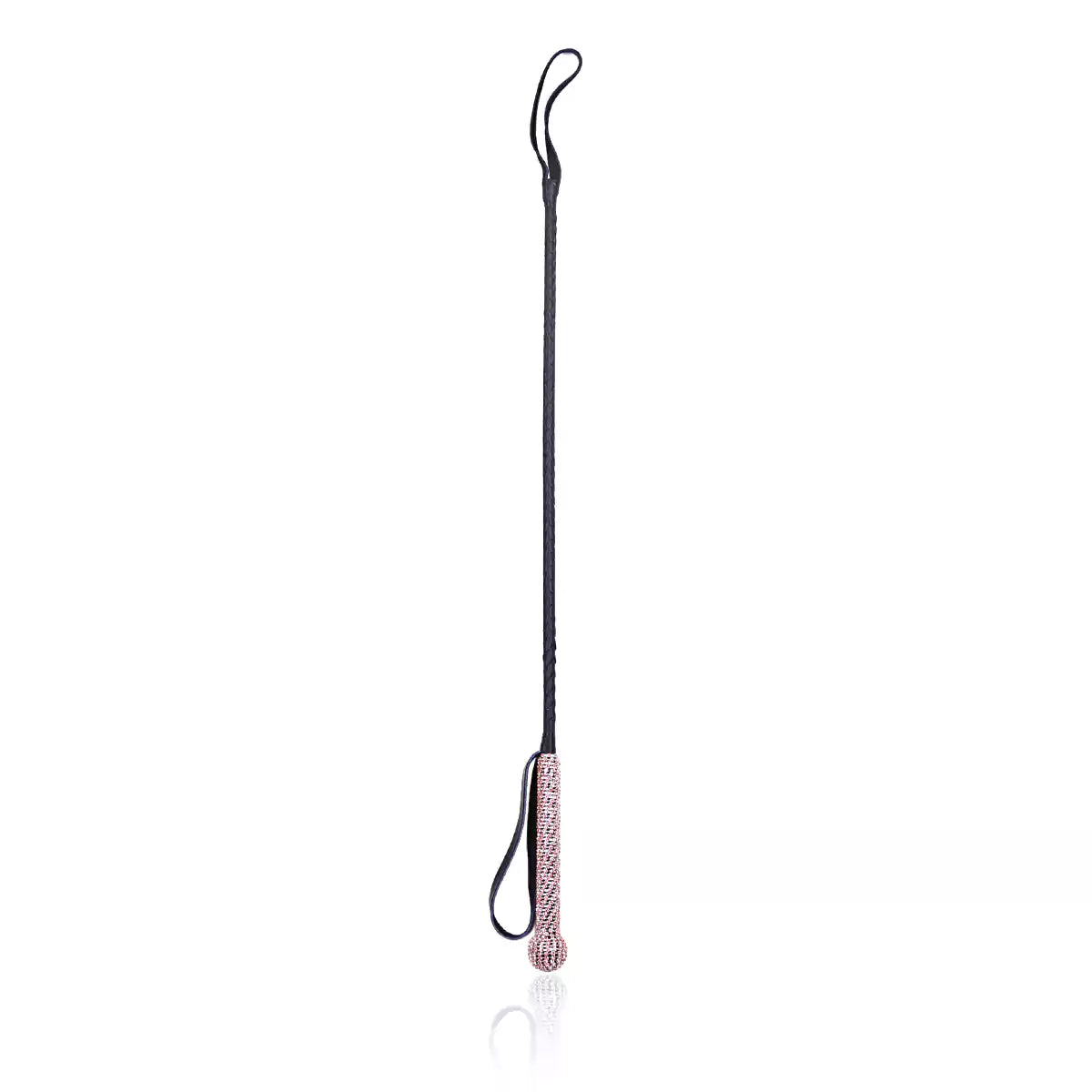 Pink leather square head Diamond-Handle Leather Riding Crop full view
