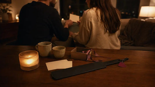 Leather paddle prepared for a milestone anniversary scene