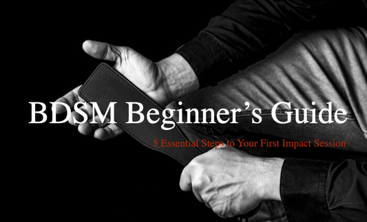 BDSM beginner holding a leather spanking paddle in a controlled impact play setting