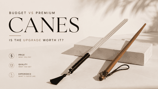 rattan cane and premium hardwood cane side by side comparison on dark surface
