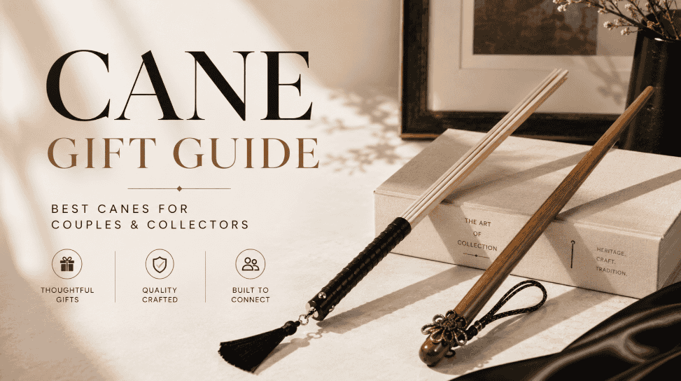 decorative braided cane and premium hardwood cane arranged as gift presentation