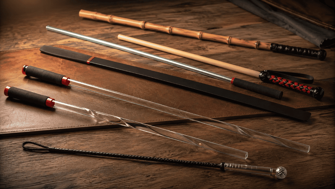 rattan bamboo acrylic and hardwood canes arranged
