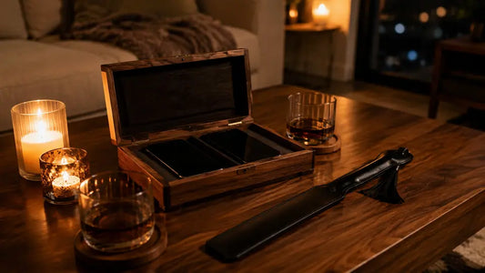 Leather paddle beside phones during a digital detox date