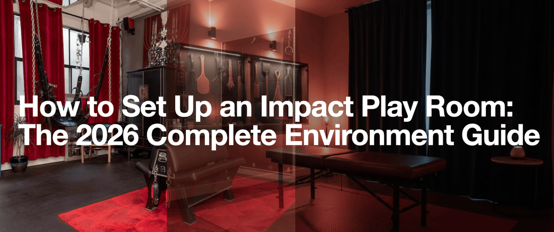 A thoughtfully designed impact play room with warm red lighting, stable ergonomic furniture, and sound-absorbing panels, ready for a safe session