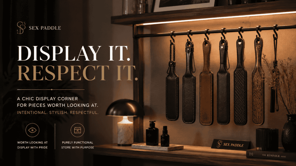 Leather paddles displayed in a stylish collection corner
