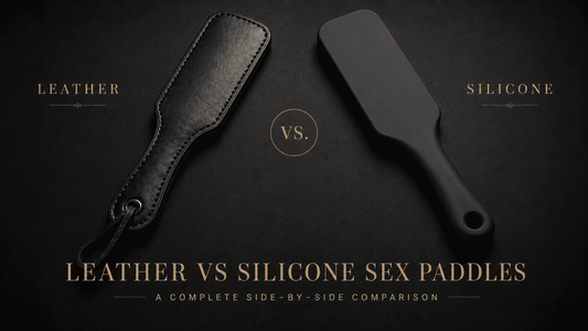 Leather vs silicone sex paddle material comparison showing 