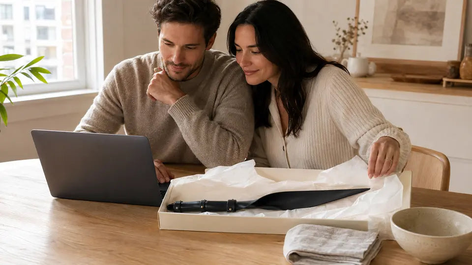 Couple adds a statement leather paddle to their private registry