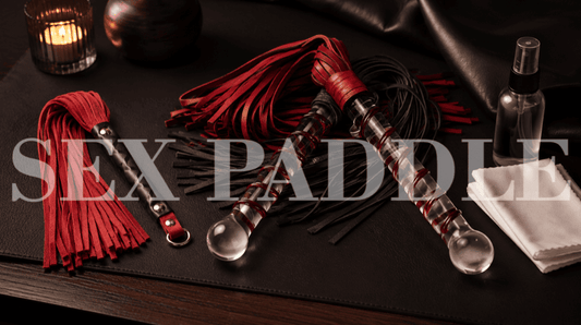 personal and shared leather floggers with cleaning supplies in moody studio lighting