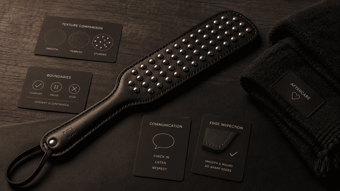 studded paddle beside safety notes