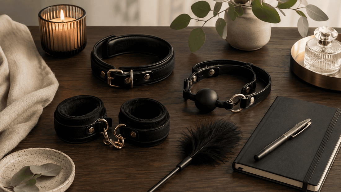 beginner bondage gear on dark table