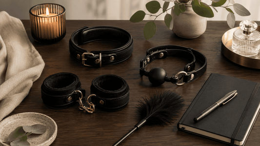beginner bondage gear on dark table