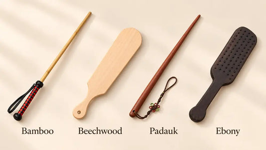 Bamboo, beechwood, padauk and ebony impact tools shown side by side for wood hardness comparison