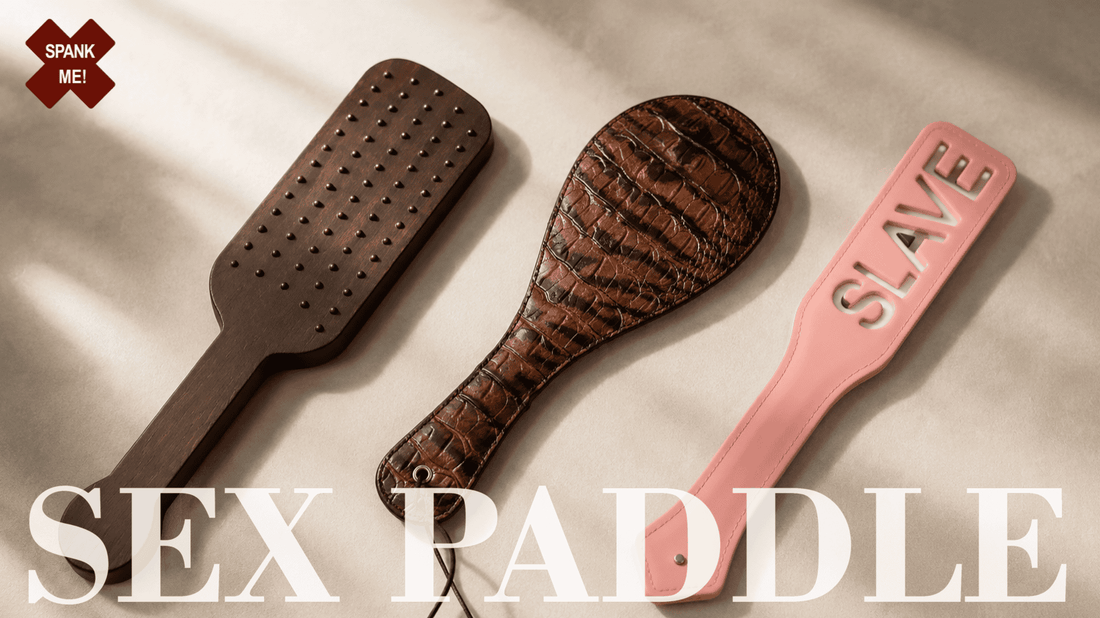 wood leather and silicone paddles arranged in atmospheric studio flat lay
