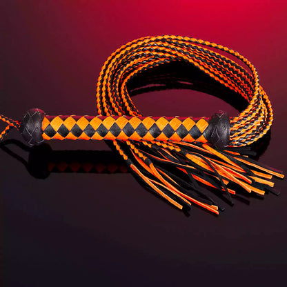 12-Tail Leather Flogger with Long Handle