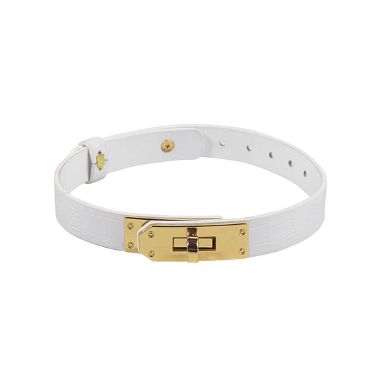 White Iridescent Crocodile BDSM Collars