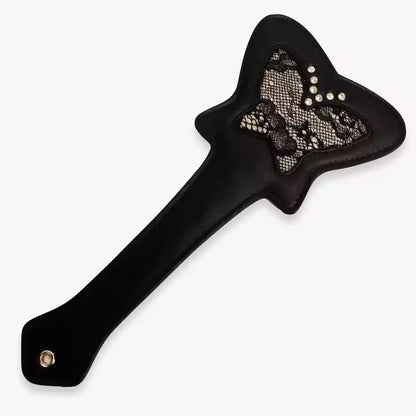 Schmetterlings-Spanking-Paddel aus Spitze – goldene Spitze, Schmetterling, Kunstleder, Schwarz, Rot