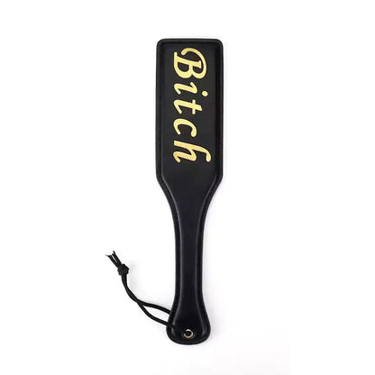 Pala para nalgadas "Black Gold-Letter" — Cuero de PU, Diseño con letras doradas