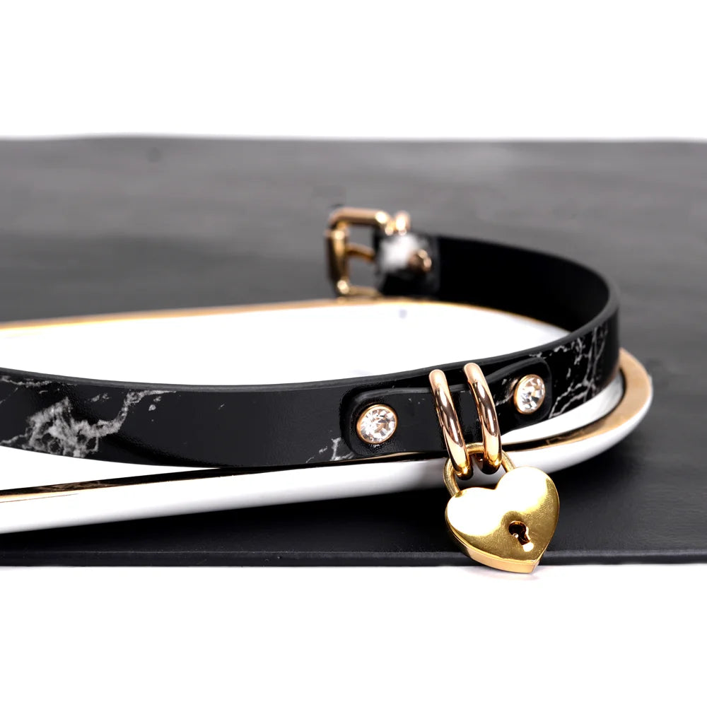 Marble Pattern Leather BDSM Collars