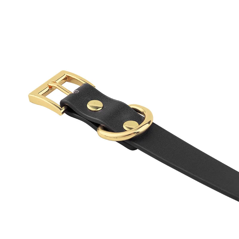 adjustable buckle detail on black faux leather strap for secure fit and tension control