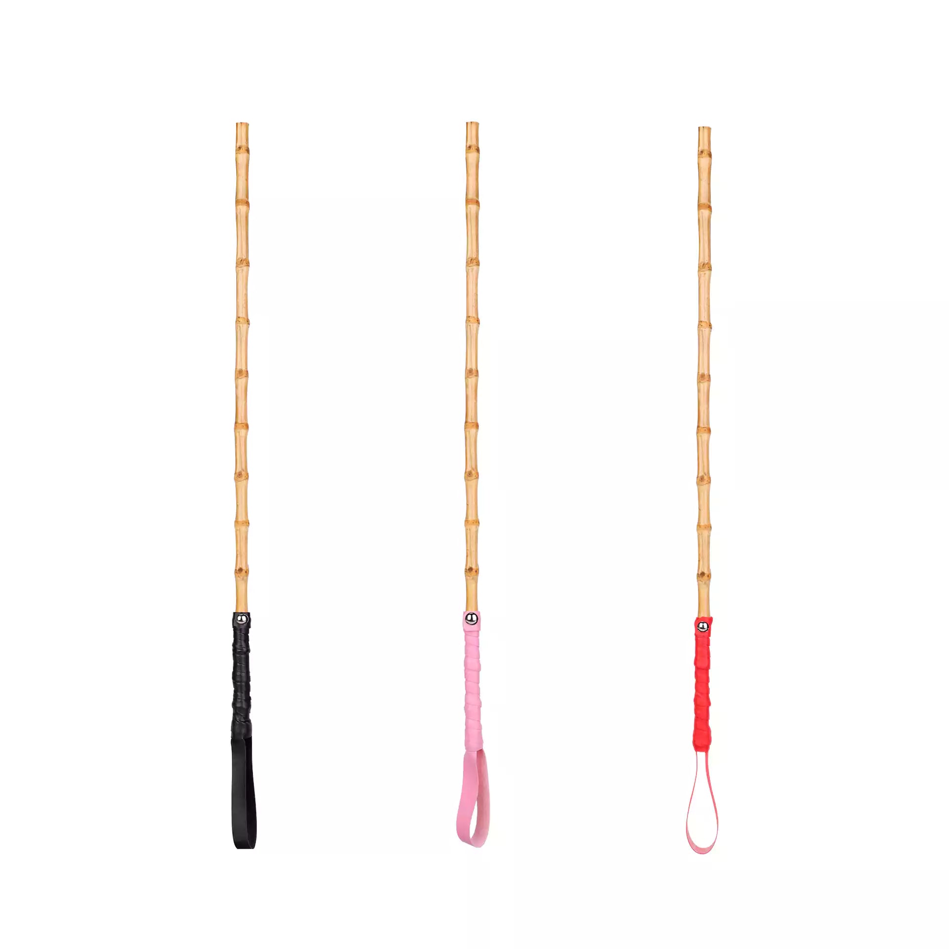 Bamboo segment discipline cane in black red and pink handle comparison