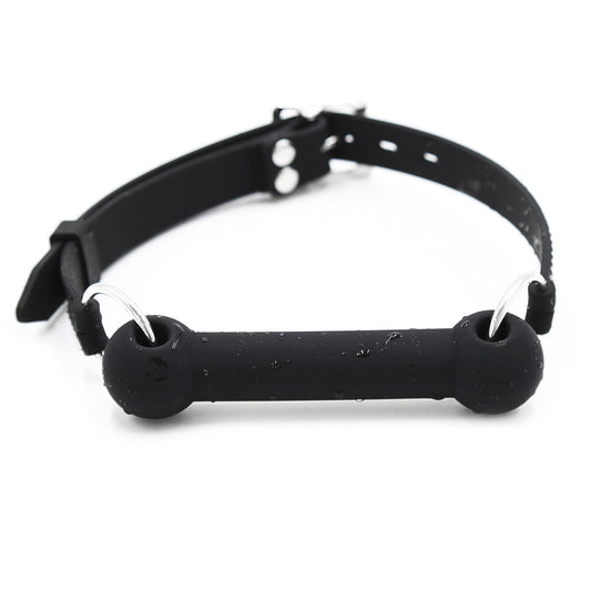 front view of black bone silicone pet gag