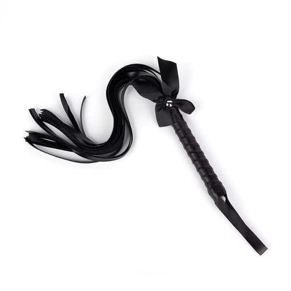Black bow-tie fringe BDSM flogger full view