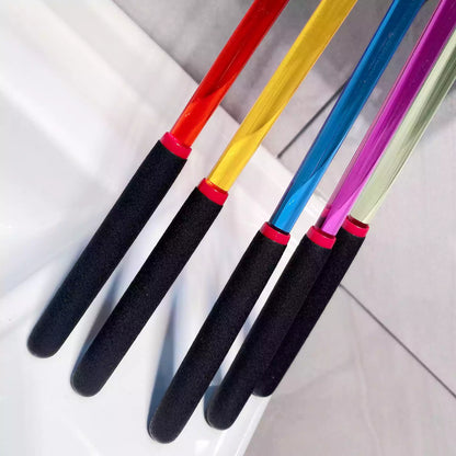 Detail view of the color-tinted transparent plastic cane