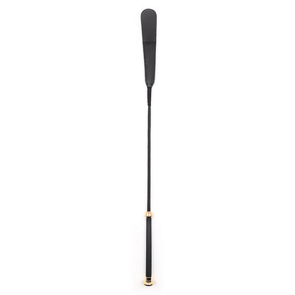 Front view of black cowhide riding crop showing full length