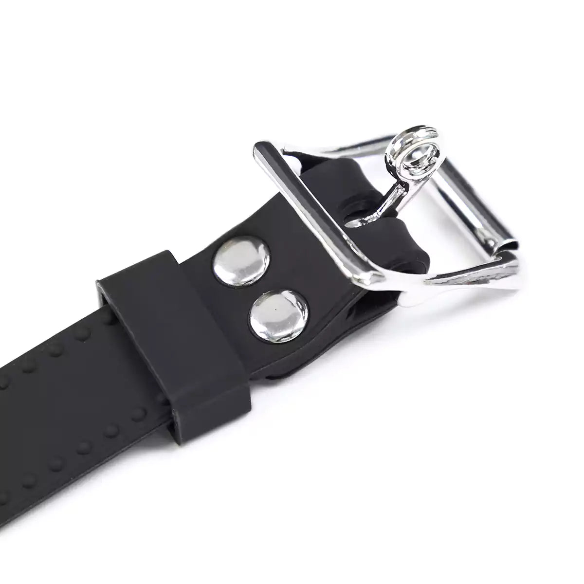 Close-up view of the black dual-mode silicone gag construction