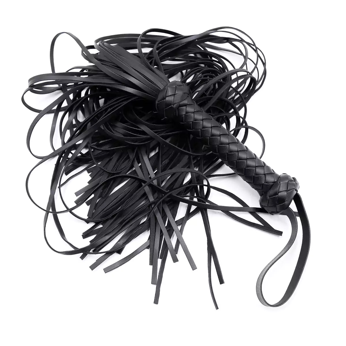 Black faux leather flogger with braided handle display