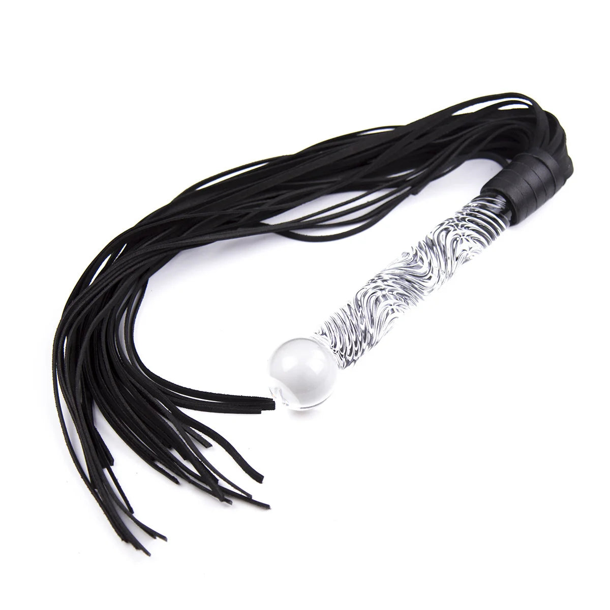 Black Glass Handle BDSM Flogger shown in styled setting