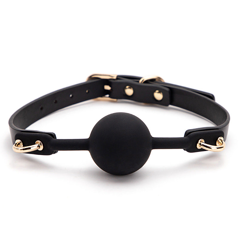 Minimalist gold-tone bondage ball gag full front view