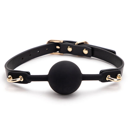 Minimalist gold-tone bondage ball gag full front view