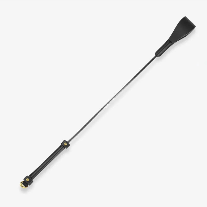 Black and Gold Leather Riding Crop with gold hardware