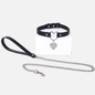 Black leather collar with heart bell and matching leash