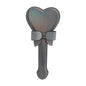 Black iridescent heart-shaped spanking paddle full view with decorative bow detail