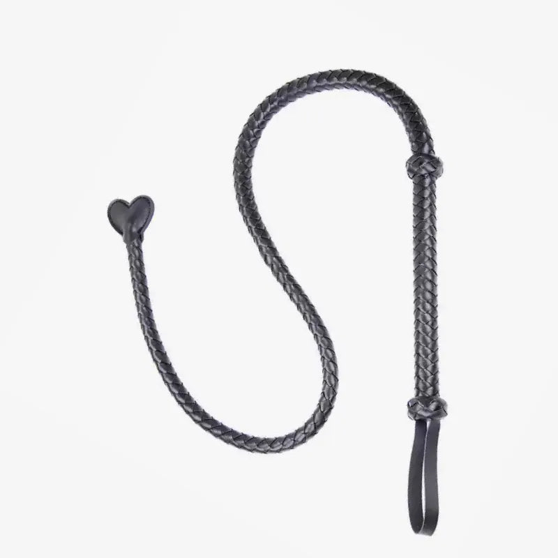 Black Heart Tip Long BDSM Whip full view