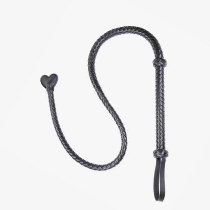 Black Heart Tip Long BDSM Whip full view