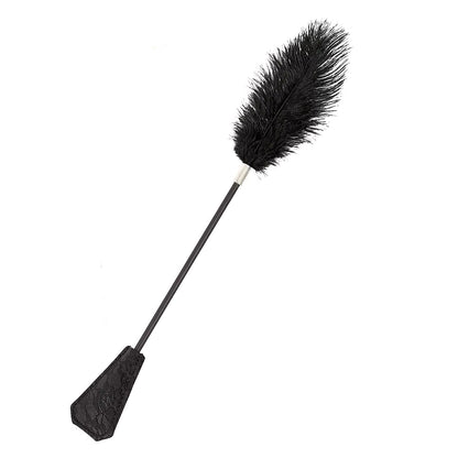 Black lace feather tickler crop long version full view showing ostrich feathers