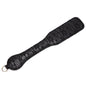 Black lace mini spanking paddle on white background full view