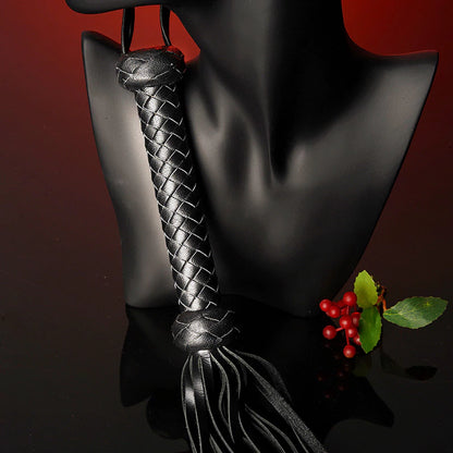 Black Leather Flogger with Braided Handle