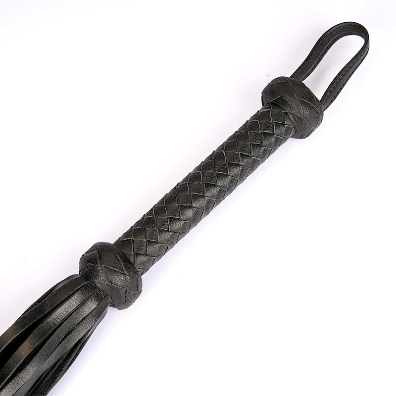 Black Leather Flogger with Braided Handle