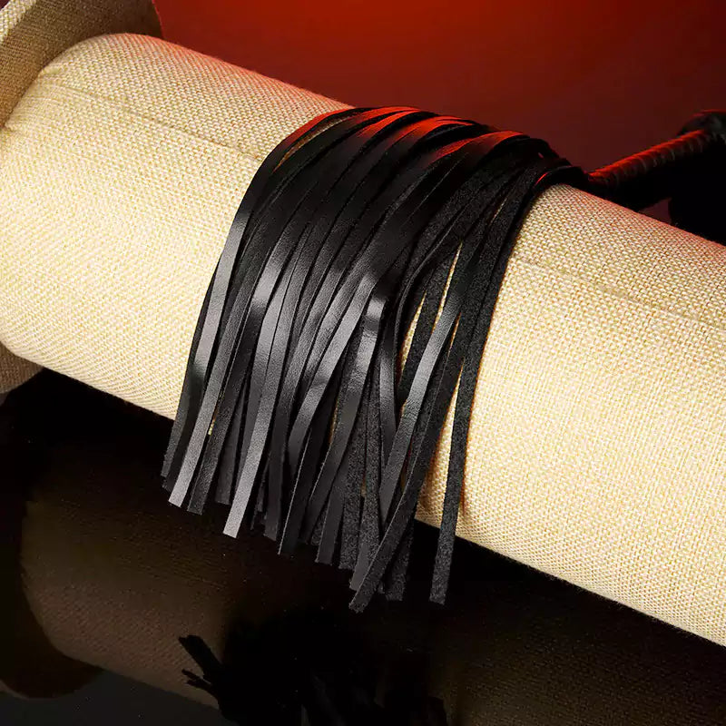 Black Leather Flogger with Braided Handle